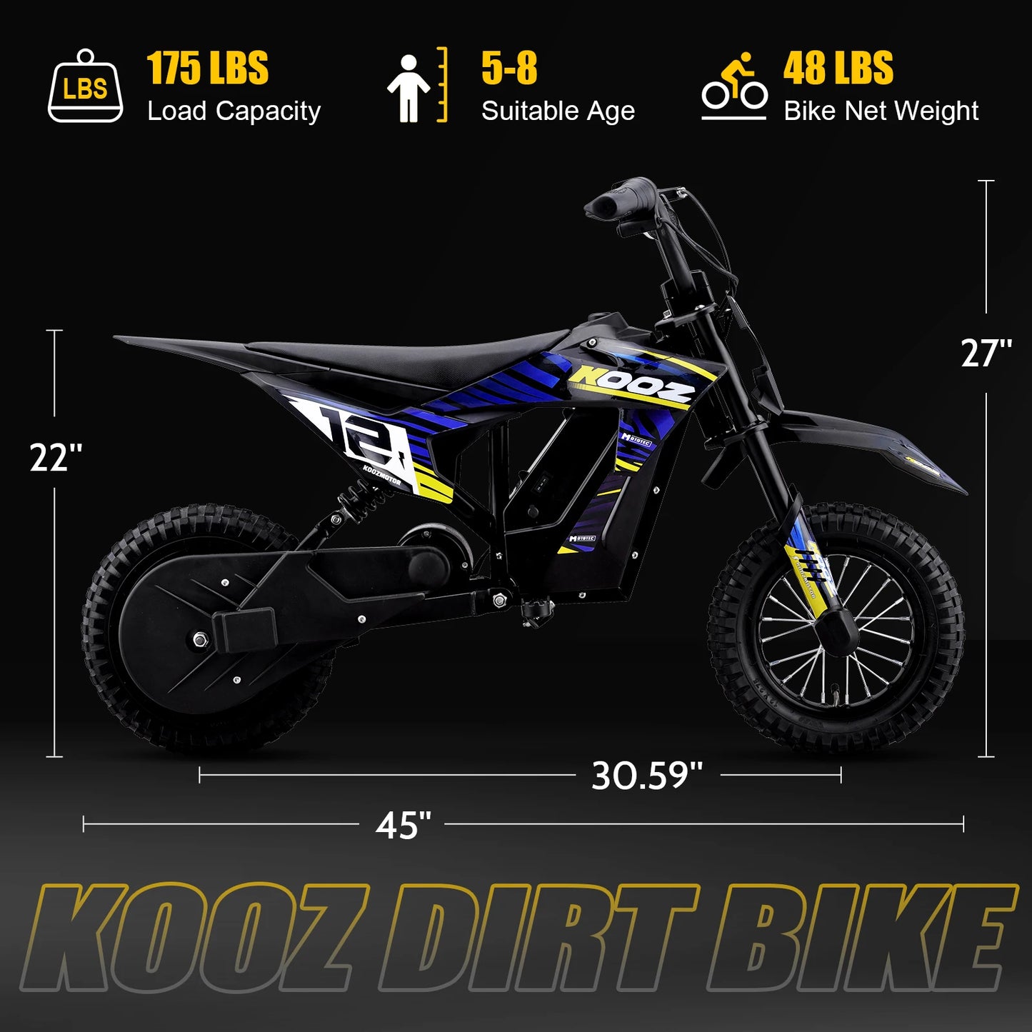 KOOZ HP122E 36V Electric Dirt Bike for Kids, 3 Speeds