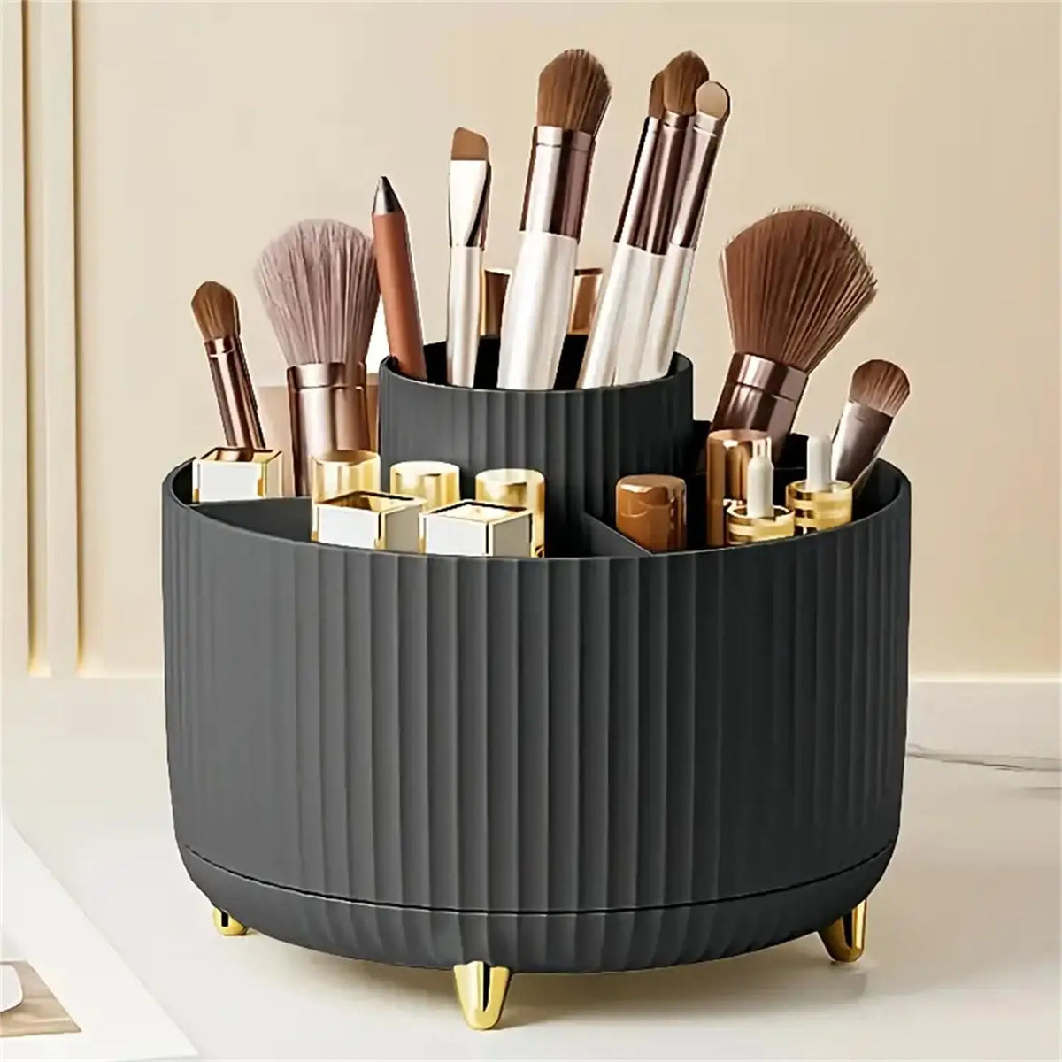 360 Rotating Plastic Makeup Organizer With Five Cosmetic Compartments