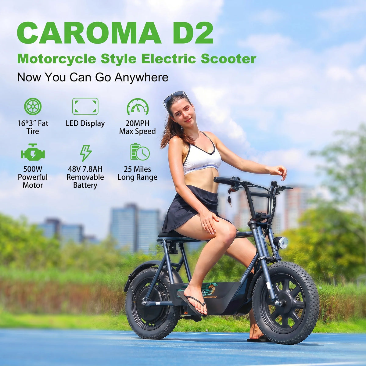 Electric Scooter With Seat, Suspension, Fat Tires And Cargo Basket