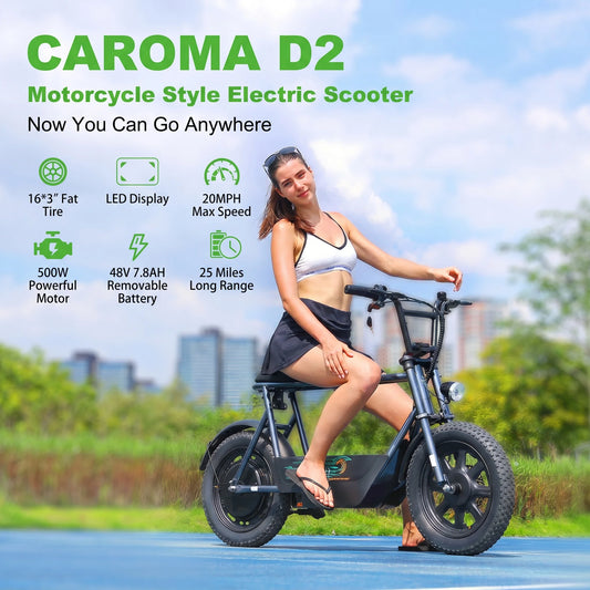 Electric Scooter With Seat, Suspension, Fat Tires And Cargo Basket