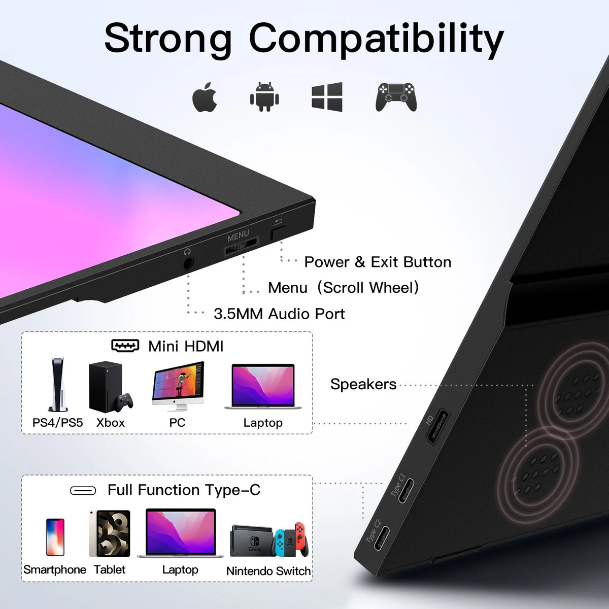WUAWE Portable Laptop Monitor With USB C HDMI HDR Display