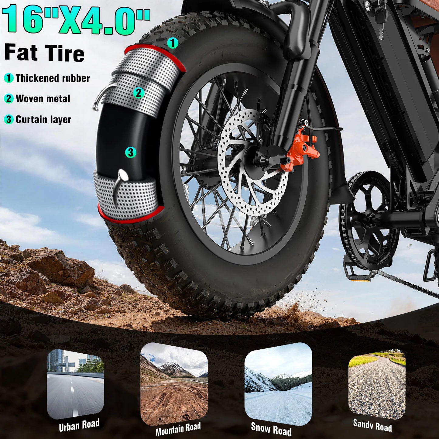 Terrosor 1200W All-Terrain Electric Motorcycle, 48V Lithium Battery