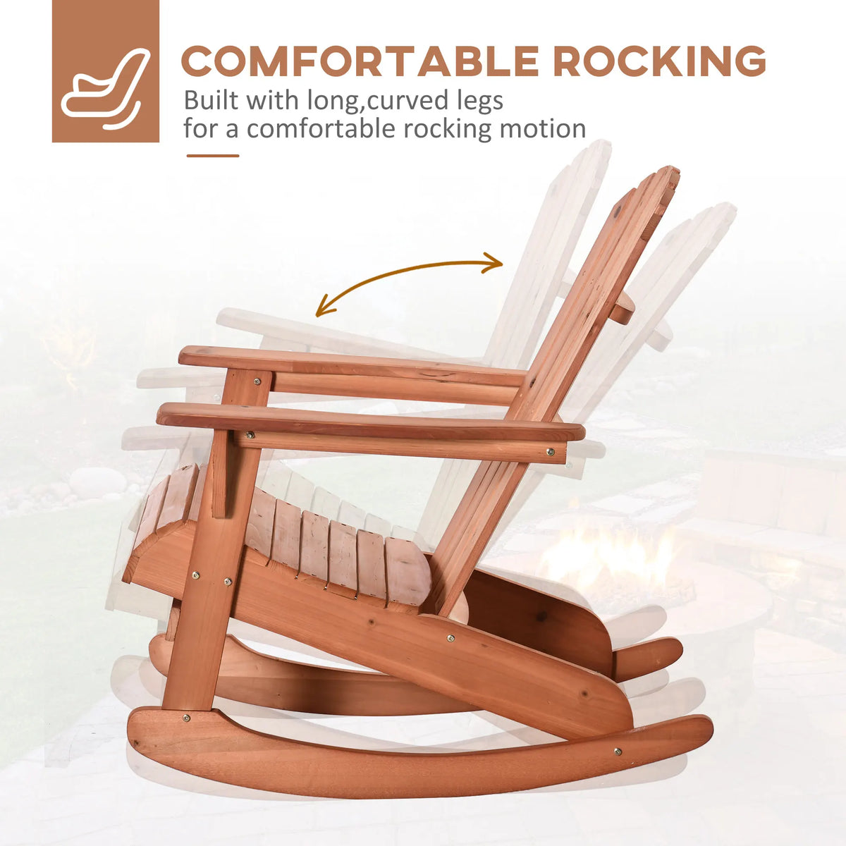 Outdoor Fir Large Back Rocking Chair with Classic Rustic Style & Design, Teak