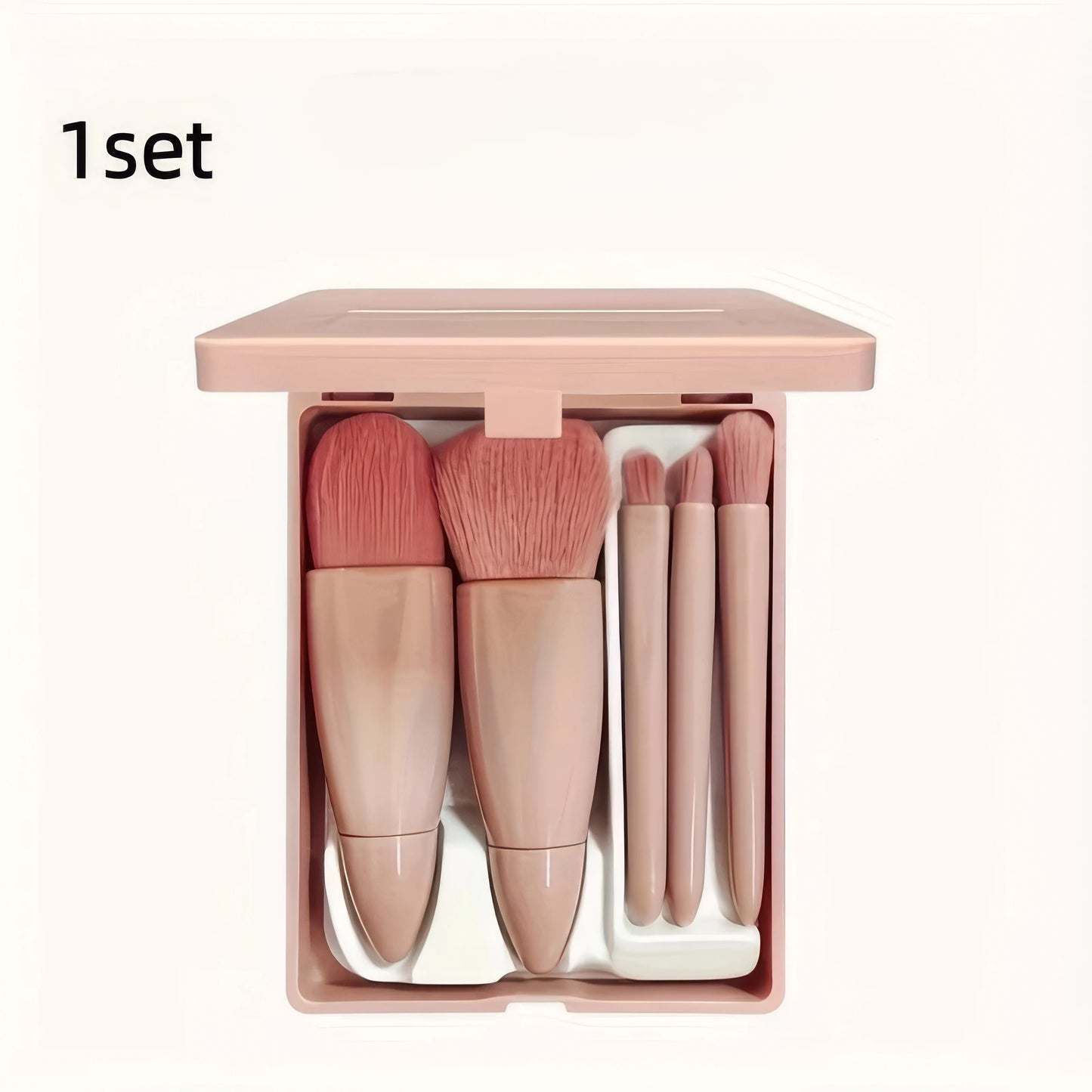 Portable 5-Piece Makeup Brush Set With Mirror And Soft Bristles