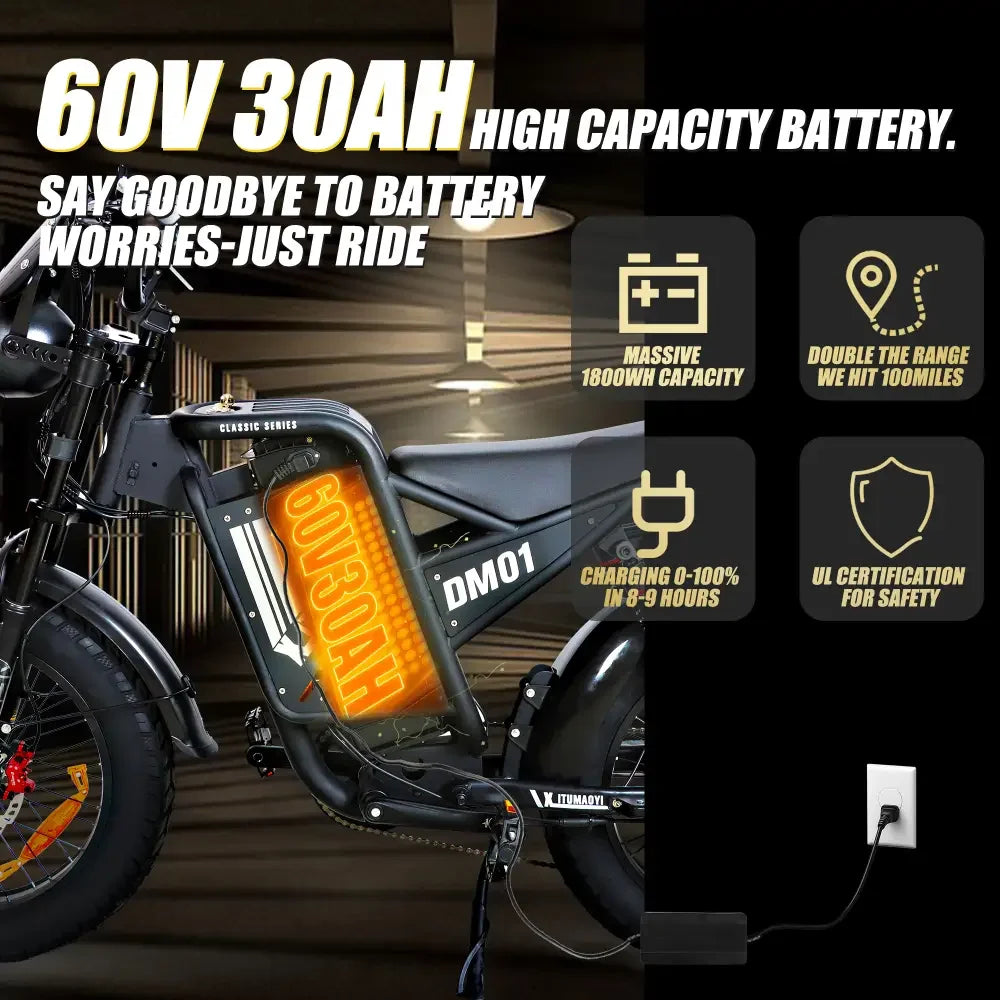 Baolujie DM01 Electric Bicycle 60V 30Ah Battery 42 MPH