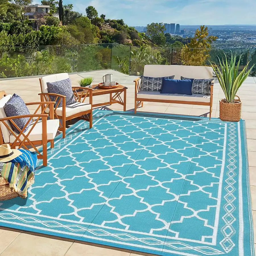 Geometric Outdoor Rug Waterproof Patio Mat For Balcony RV Beach