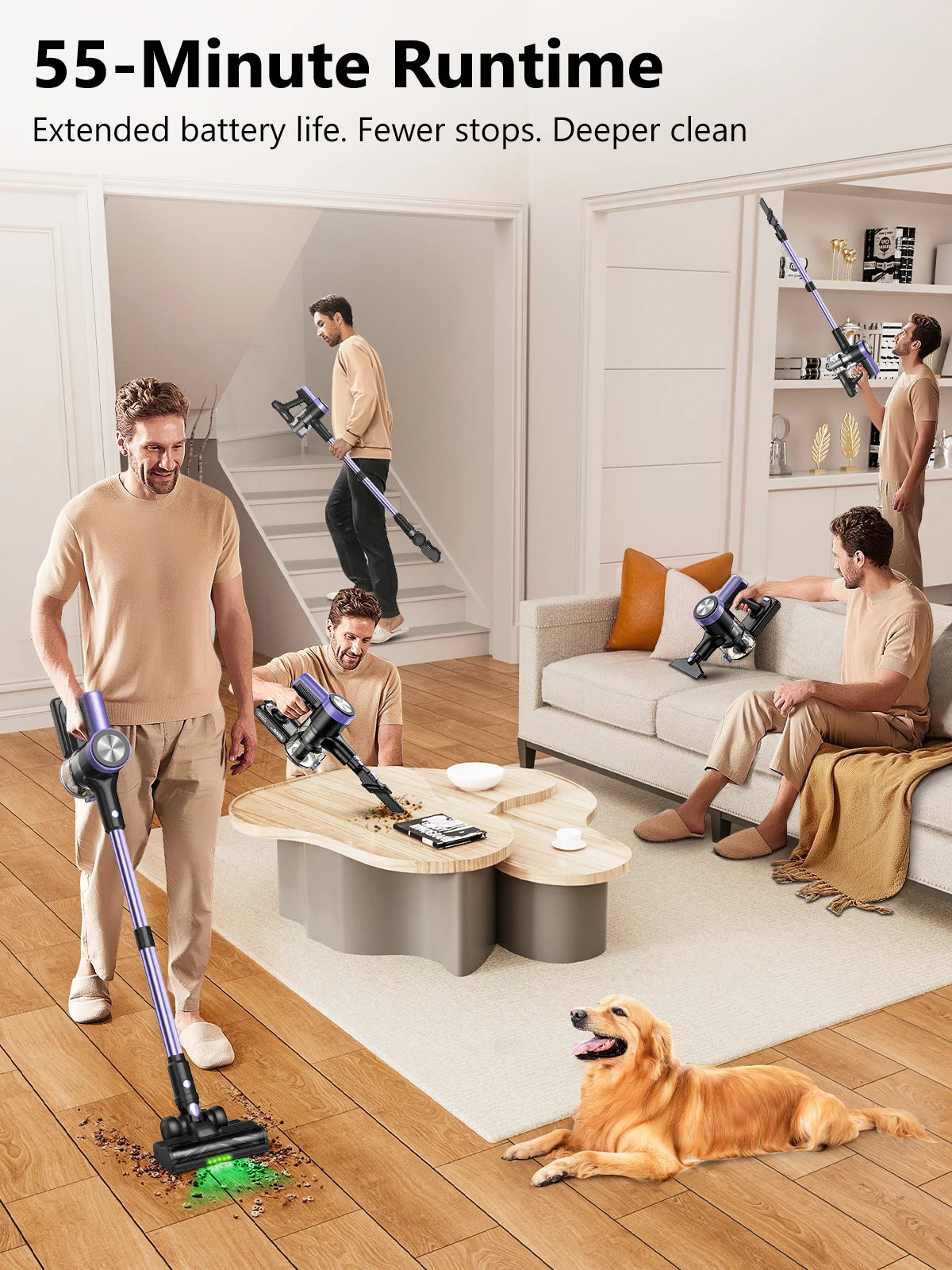 SUXIANGVAC Cordless Vacuum Cleaner 500W 55KPa Self Standing LED Screen