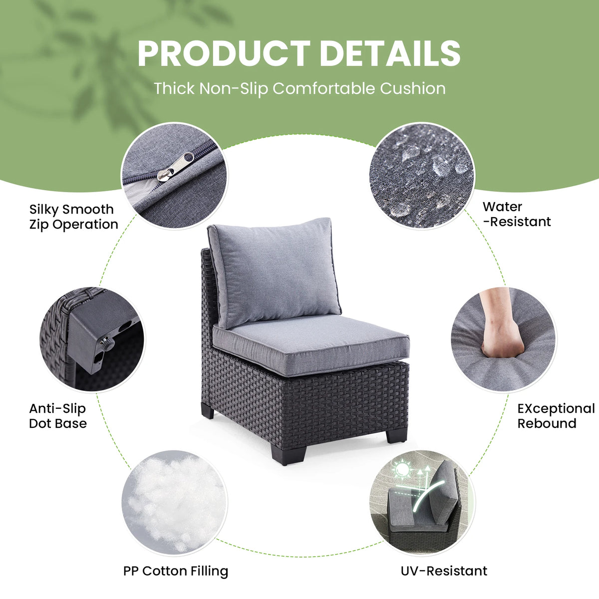 Outdoor Patio Sectional Sofa Set With Ottoman And Cushions