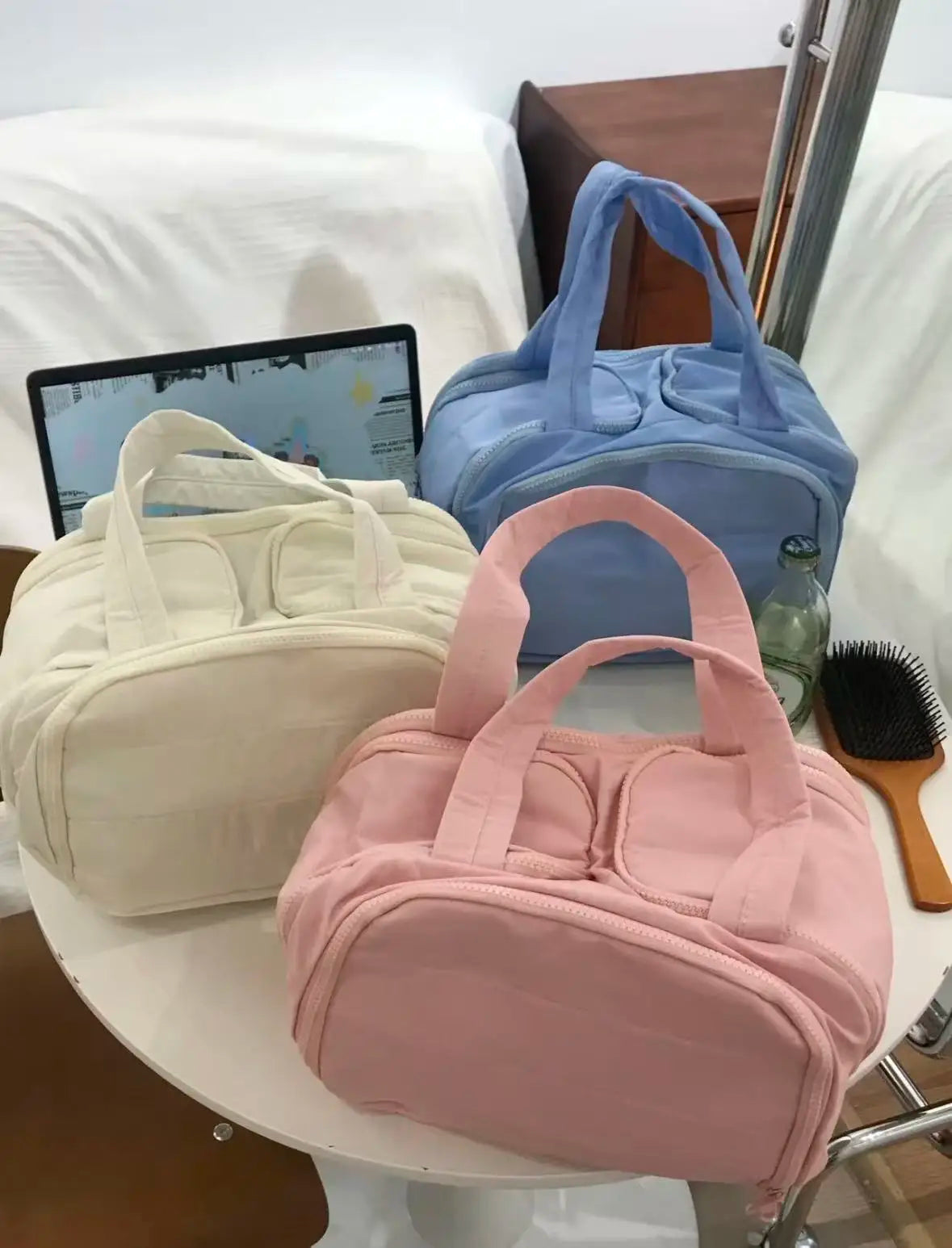 Multi Compartment Polyester Cosmetic Bag For Travel And Home Use