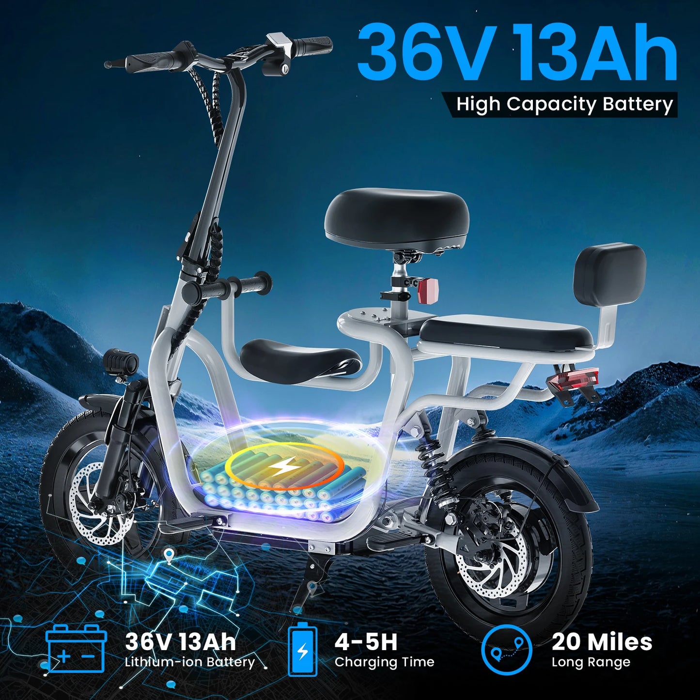 EILLEO SPACEWALK Electric Scooter With Seat 500W 36V 20-Mile Range
