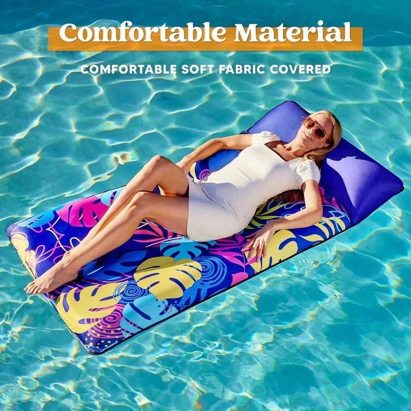 Joyfy Fabric Covered Pool Float Lounger Mat Headrest for Adults