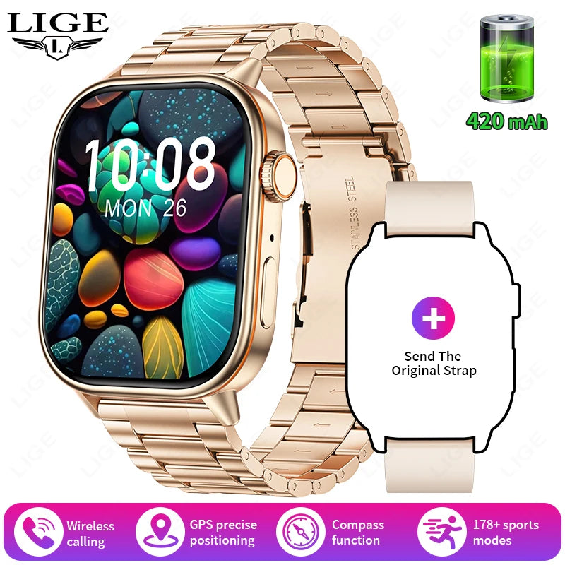 LIGE GPS Smartwatch For Android iOS HeartRate Bluetooth Calling IP68