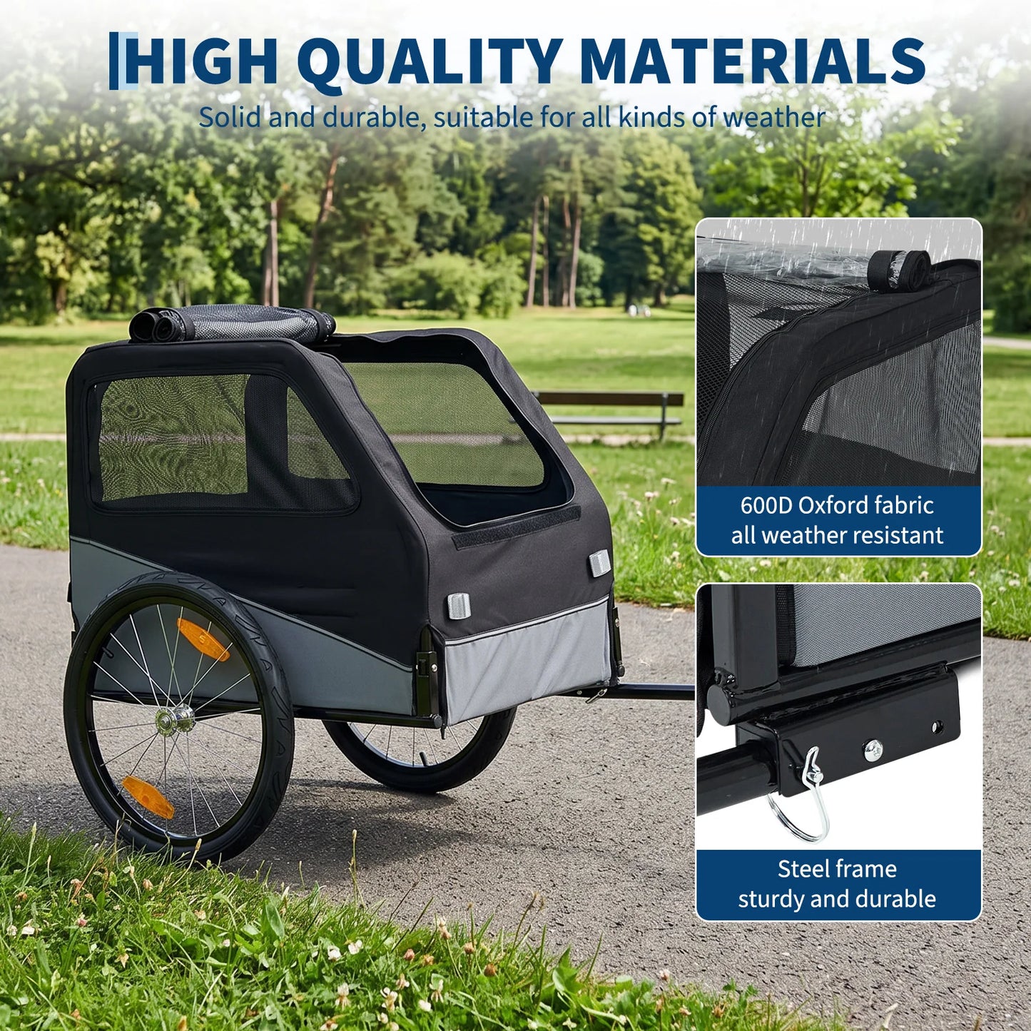 Foldable Dog Bike Trailer With Steel Frame 100 Lbs Capacity