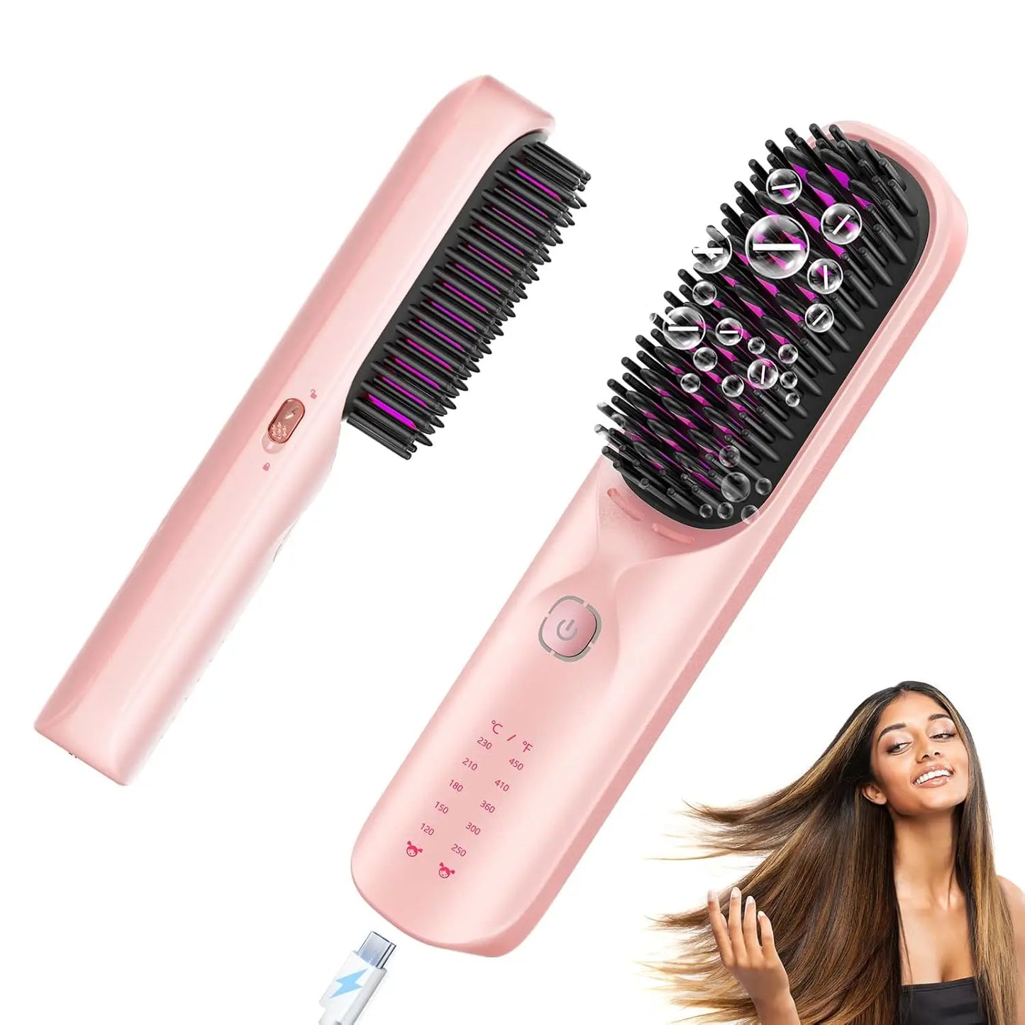 BOPCAL Cordless Hair Straightener Comb Brush Fast Heating Travel