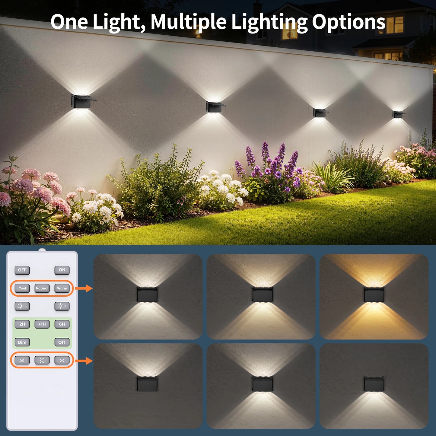Intelamp IP65 Solar Wall Lights With Remote And Color Modes