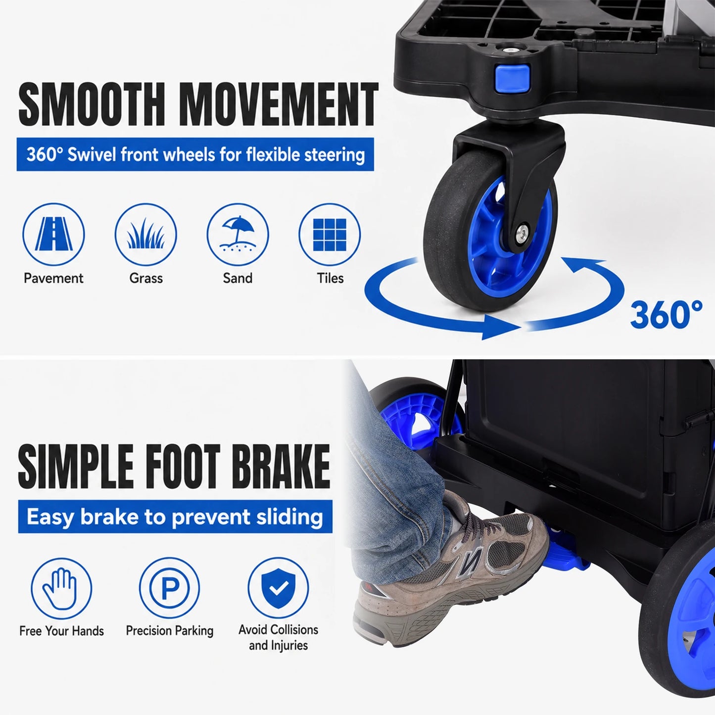 Heavy Duty Foldable Utility Shopping Cart With Swivel Wheels