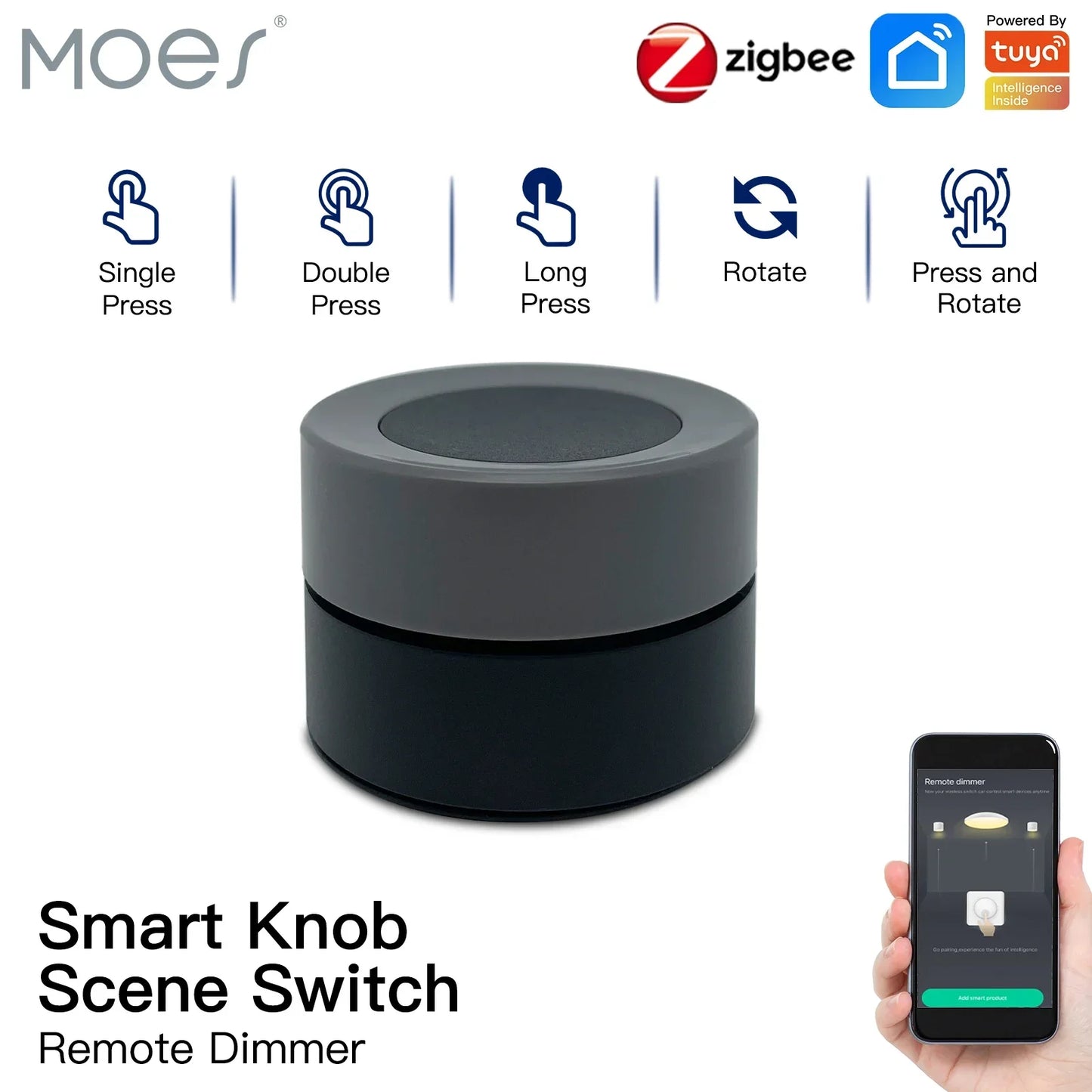 MOES ZigBee Smart Knob Switch Battery Powered Scene Button
