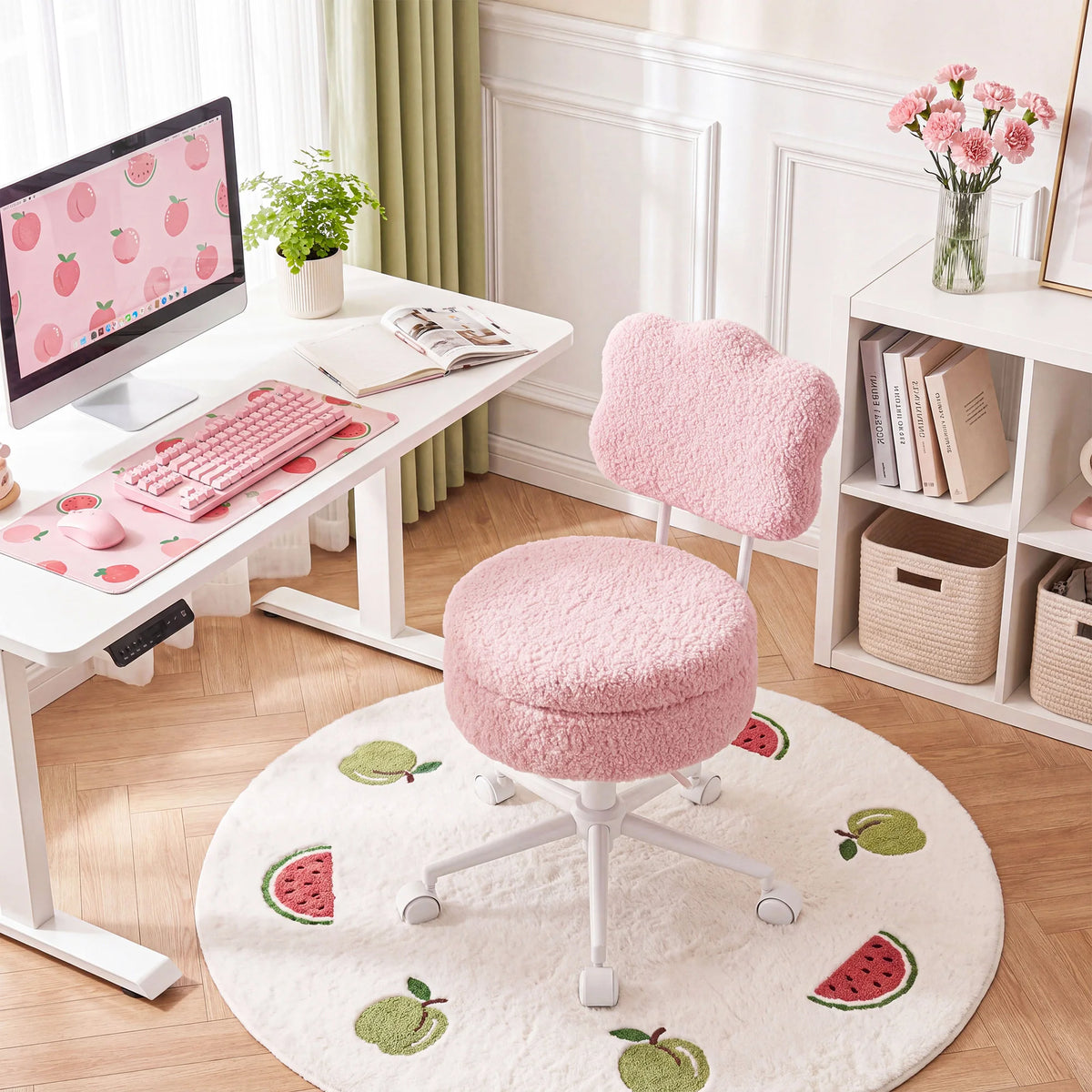Modern Teddy Fleece Vanity Chair Including Storage And Height Adjustability