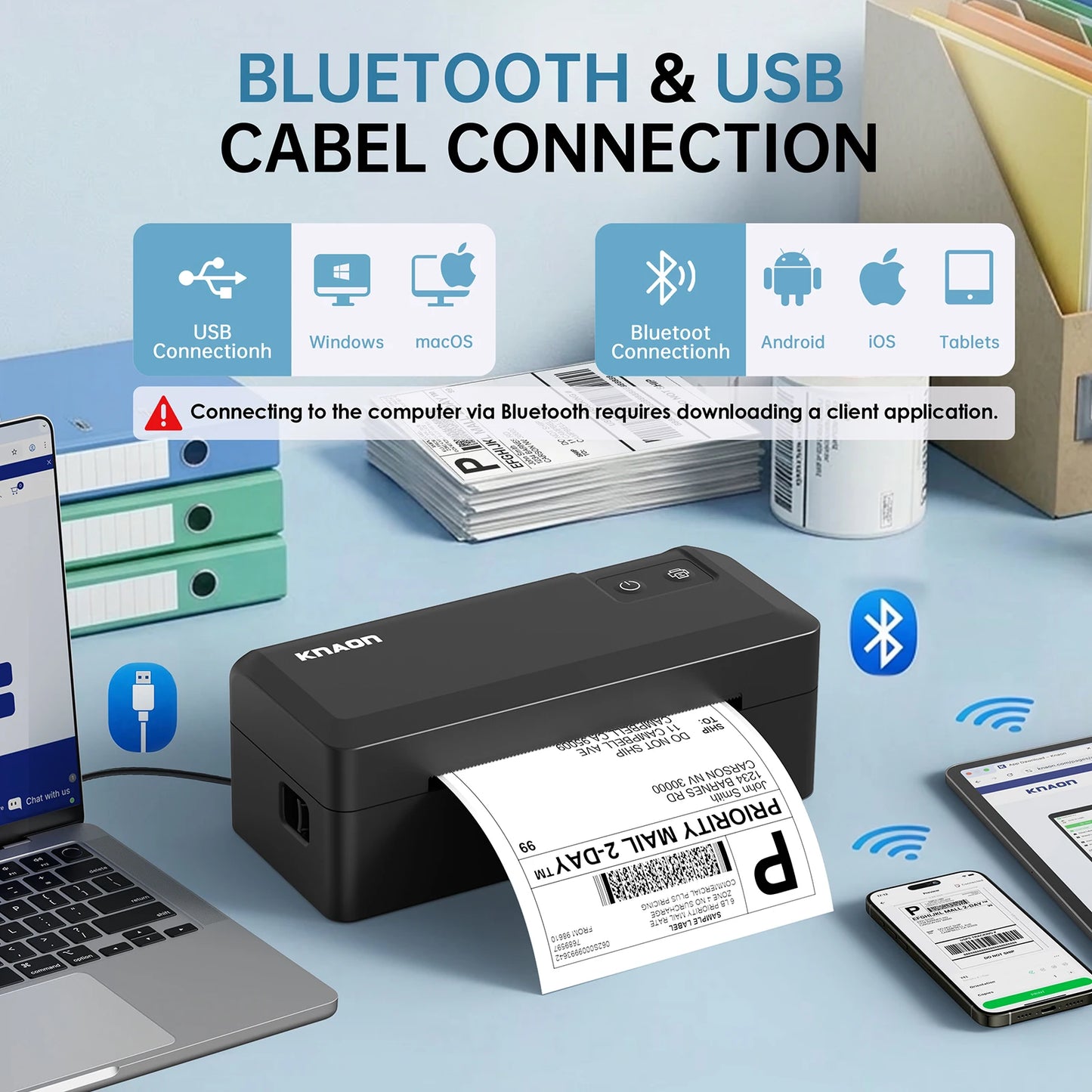 Knaon Thermal Label Printer Bluetooth For iPhone Android Windows Mac