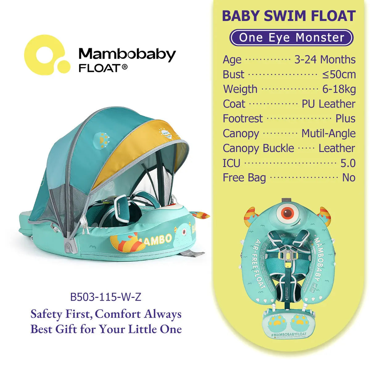 Mambobaby No-Slip Harness Baby Swim Ring For Toddlers