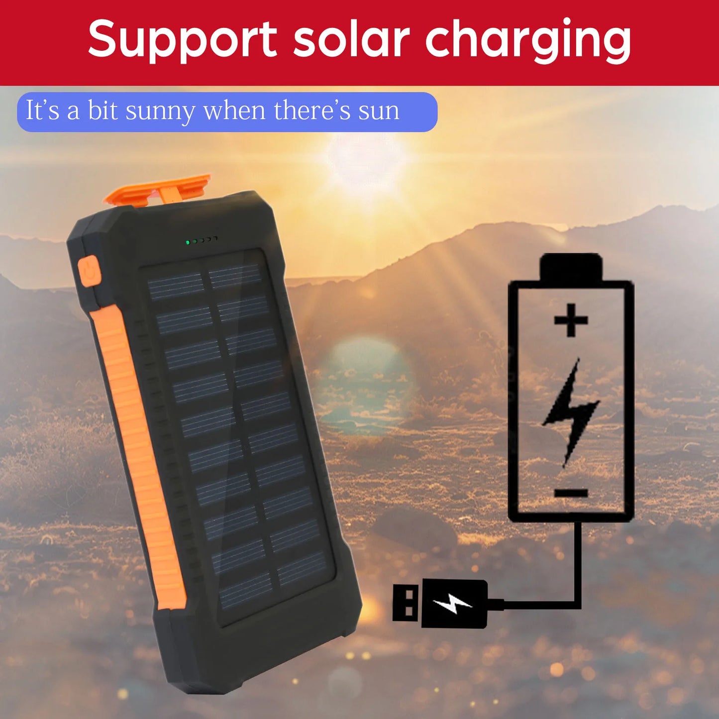 26800mAh Solar Power Bank With Wireless PD18W Fast Charging Waterproof Flashlight