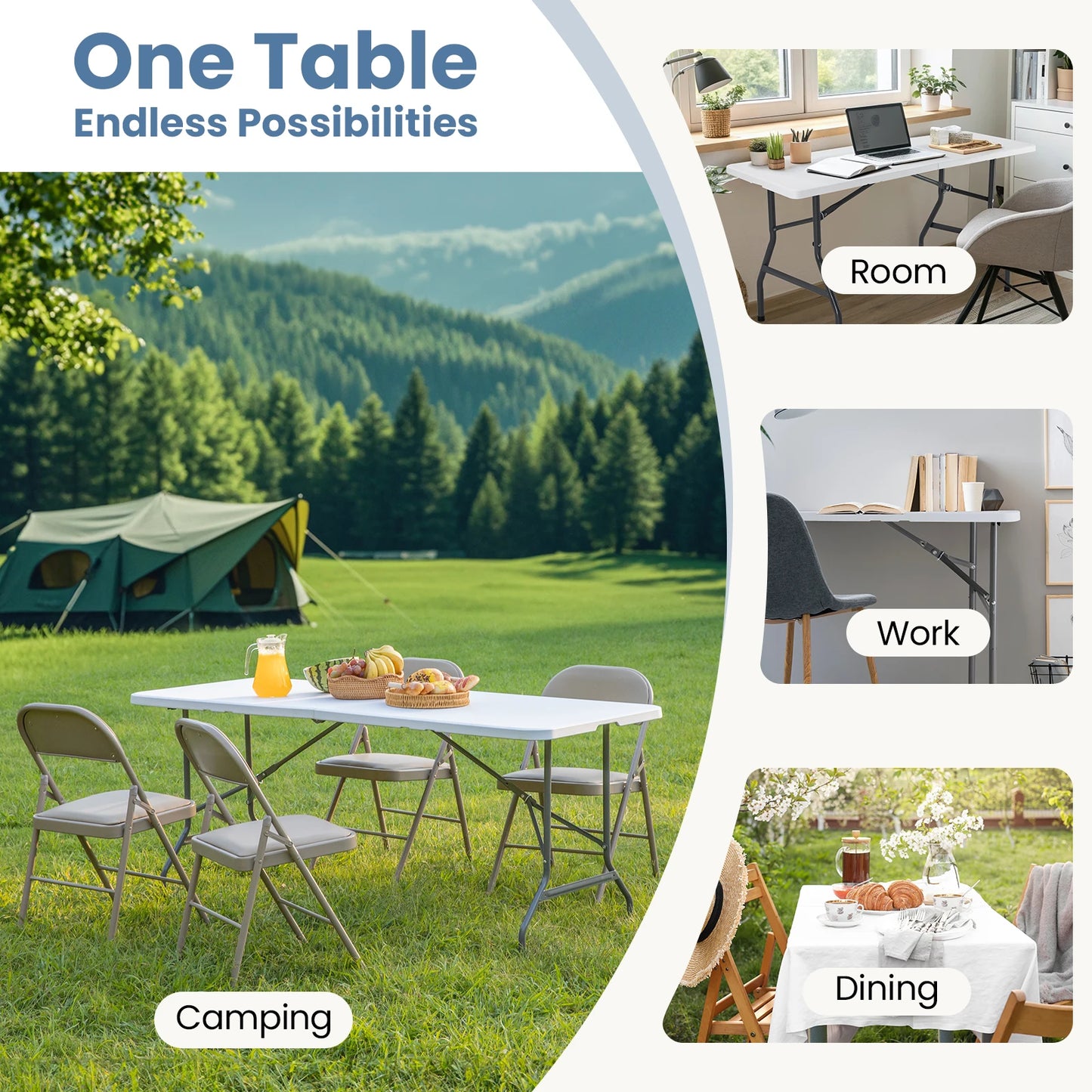 JHK Portable Folding Camping Table With Carry Handle Safety Lock