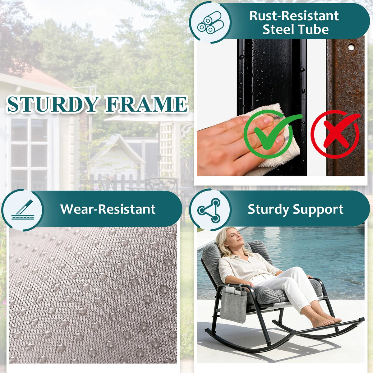 Avenvista Cushioned Outdoor Rocking Chair With Armrests And Footrest