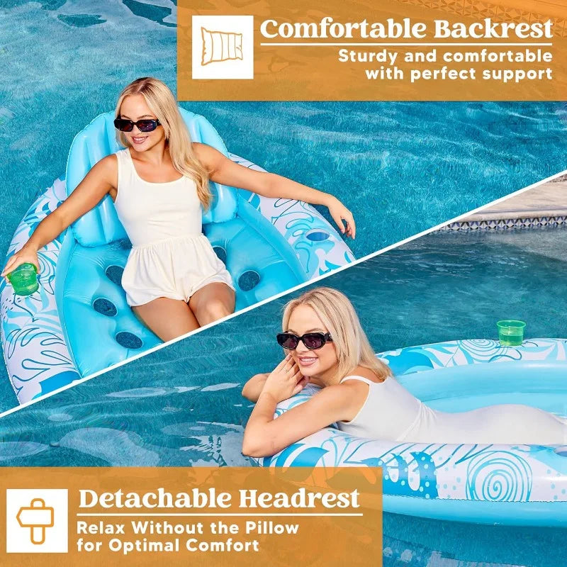 Joyfy Inflatable Pool Float Lounger With Removable Head Support