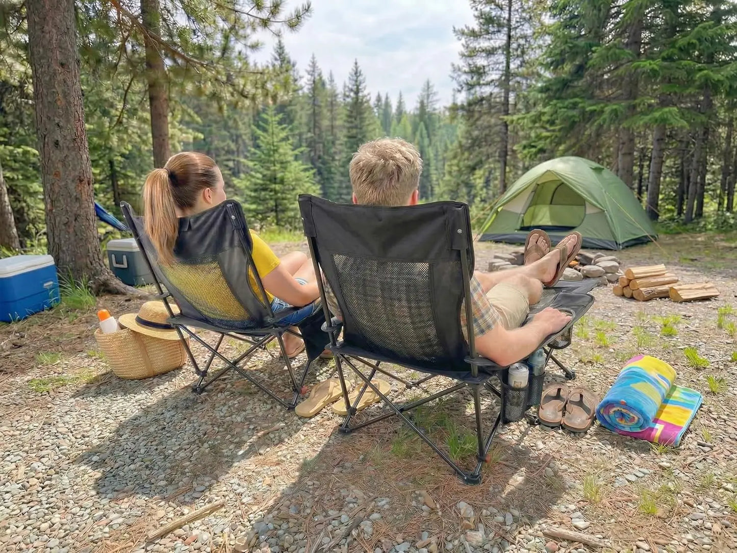 Reclining Camping Chair With Footrest, Ultra Light Portable Folding Lounge