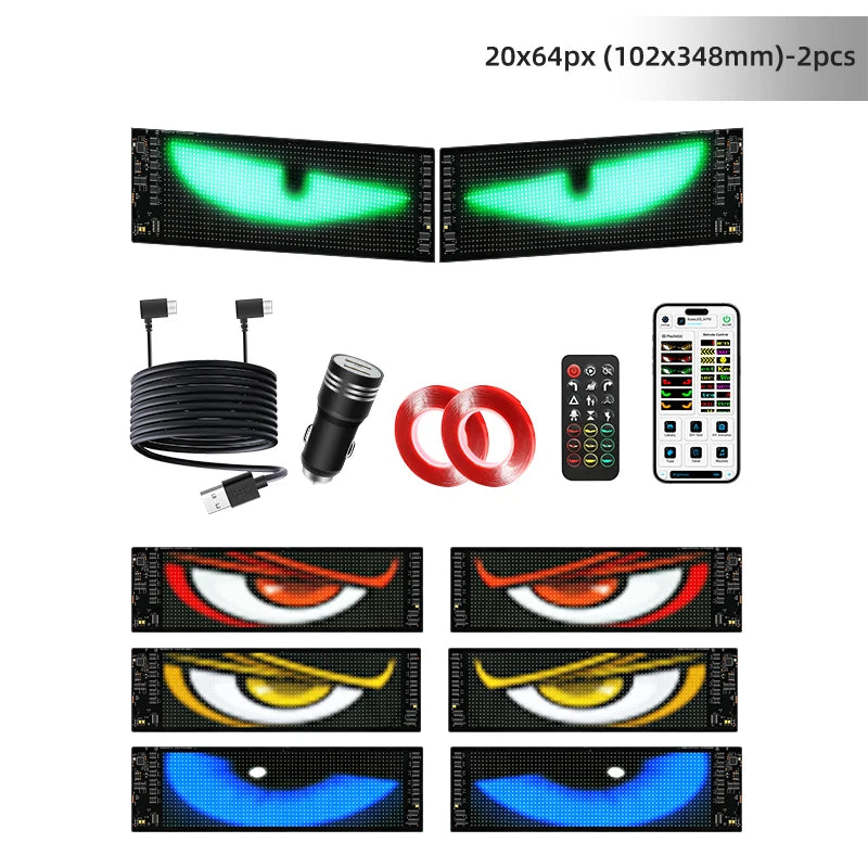 Universal Vehicle LED Devil Eyes Dual Screen Display With App Control