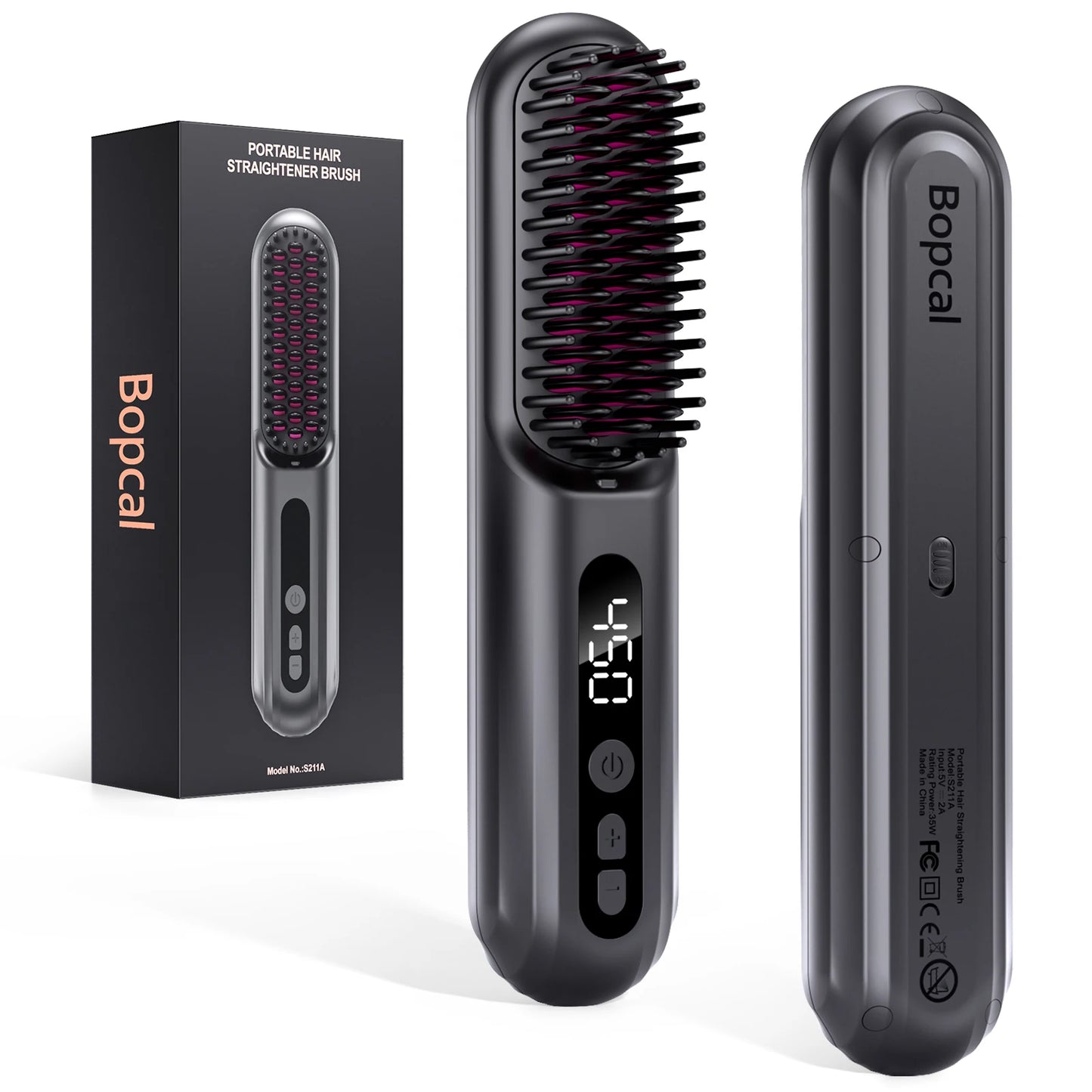 BOPCAL Cordless Hair Straightener Brush 10000mAh LED Display Negative Ions
