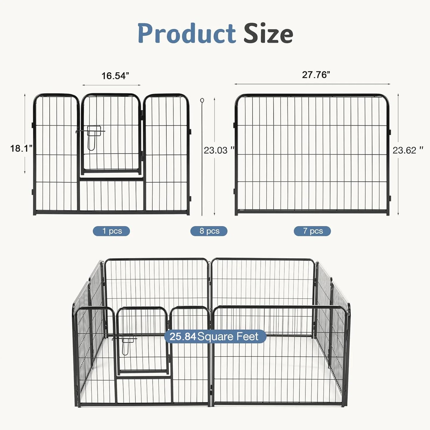 JHK 8 Panel Metal Dog Playpen Pet Fence Gate