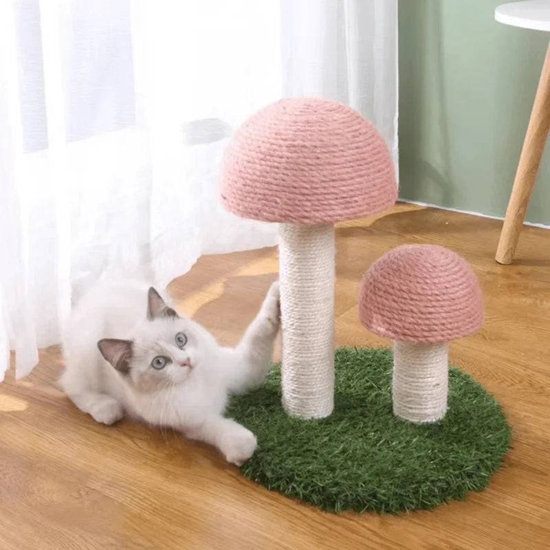 Sturdy Twin Mushroom Cat Climbing Frame With Scratching Platforms