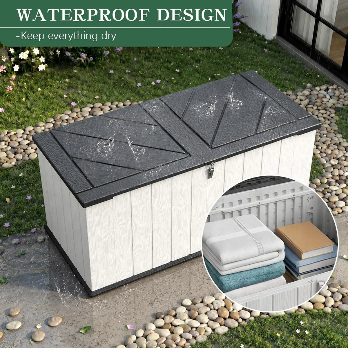 Outdoor Resin Storage Shed Waterproof Cabinet With Smooth Opening Lid