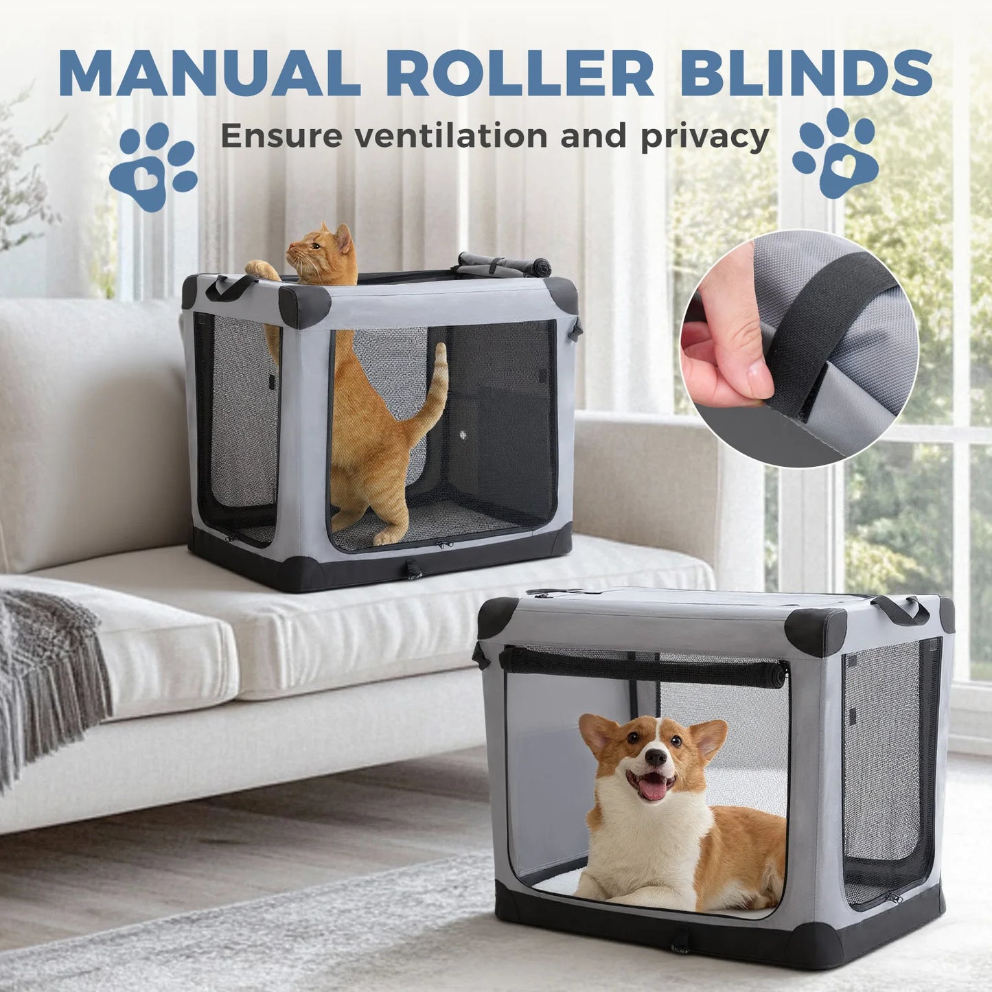 JHK Foldable Soft Dog Crate With Three Durable Doors