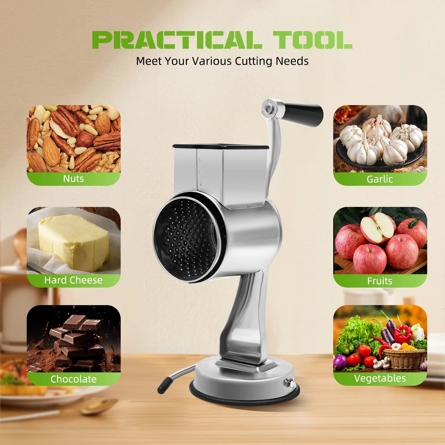 Rotary Grater With Five Stainless Steel Blades Manual Grinder