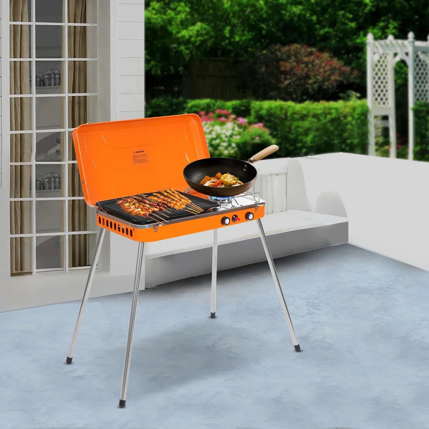 Portable Gas Camping Stove & Outdoor Grill Cooker, Compact Tabletop Design 5860BTU High Power Dual Burner for BBQ & Tailgating