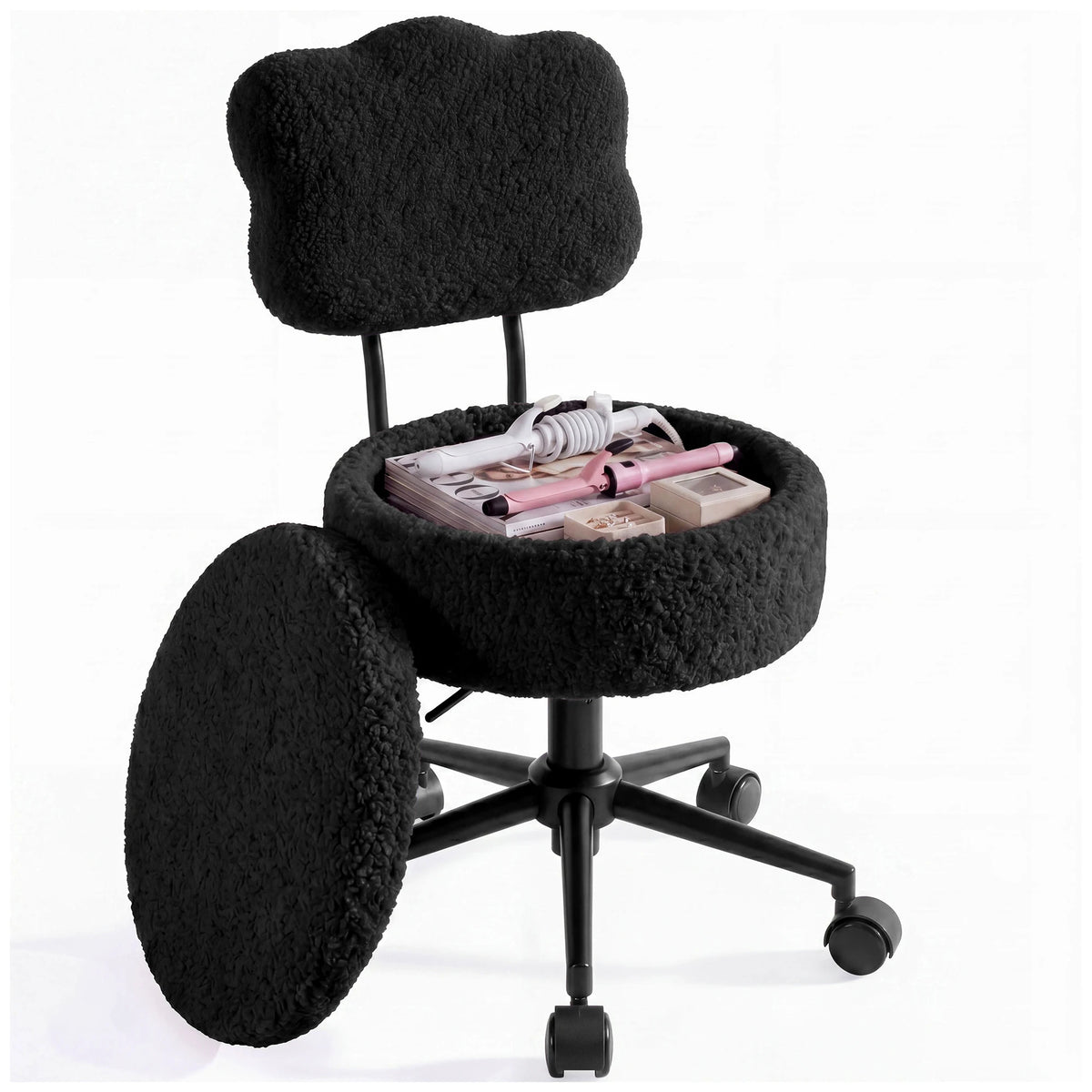 Modern Teddy Fleece Vanity Chair Including Storage And Height Adjustability