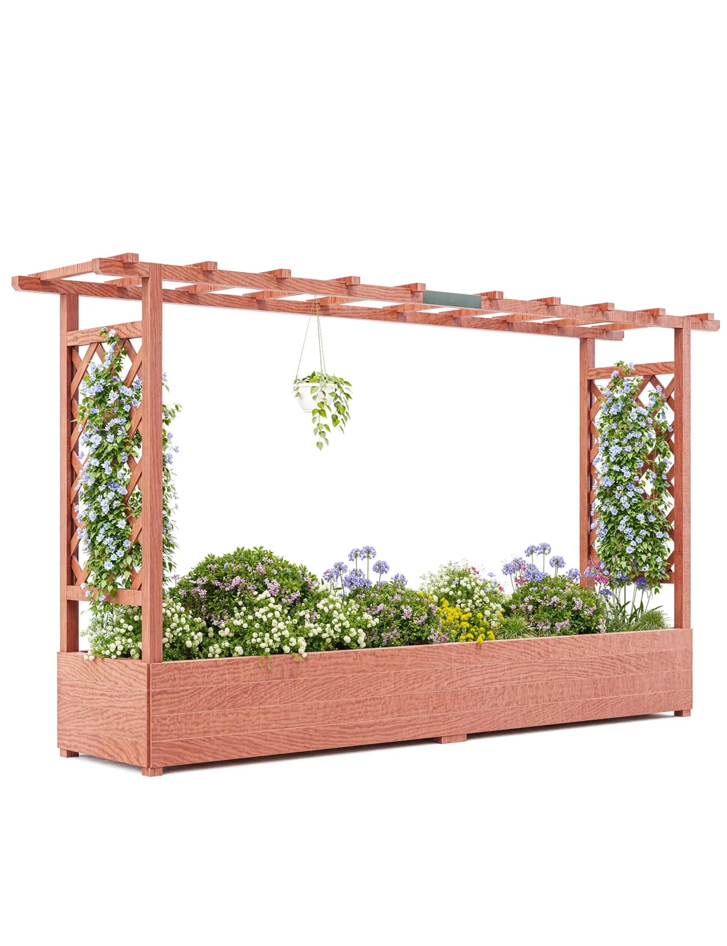 HiMISS Wooden Raised Garden Bed With Arched Trellis Planter