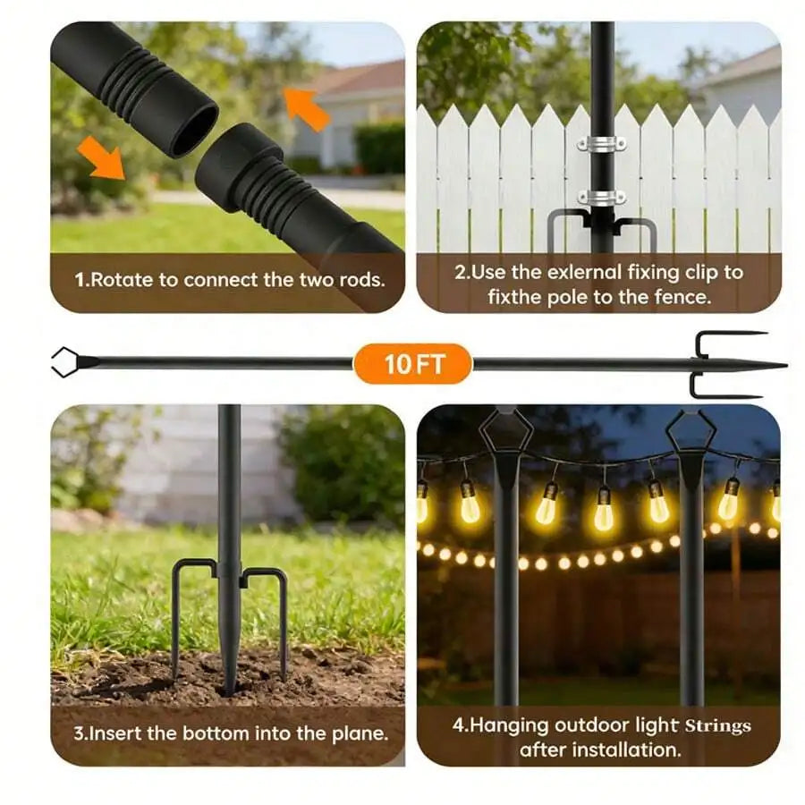 Outdoor String Light Poles With Fence Brackets For Patios