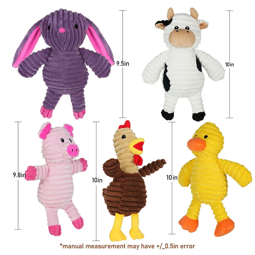 5 Pack Assortment Plush Squeaky Dog Toys Bundle