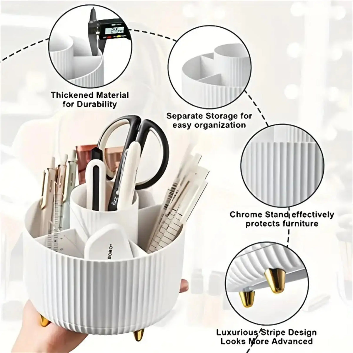 360 Rotating Plastic Makeup Organizer With Five Cosmetic Compartments