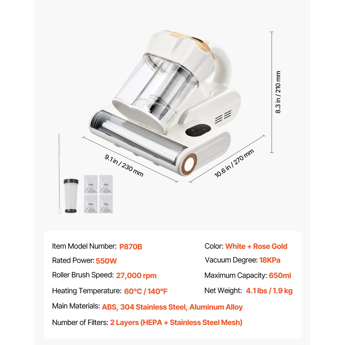 Mattress Vacuum Cleaner With HEPA Filter And Powerful Suction