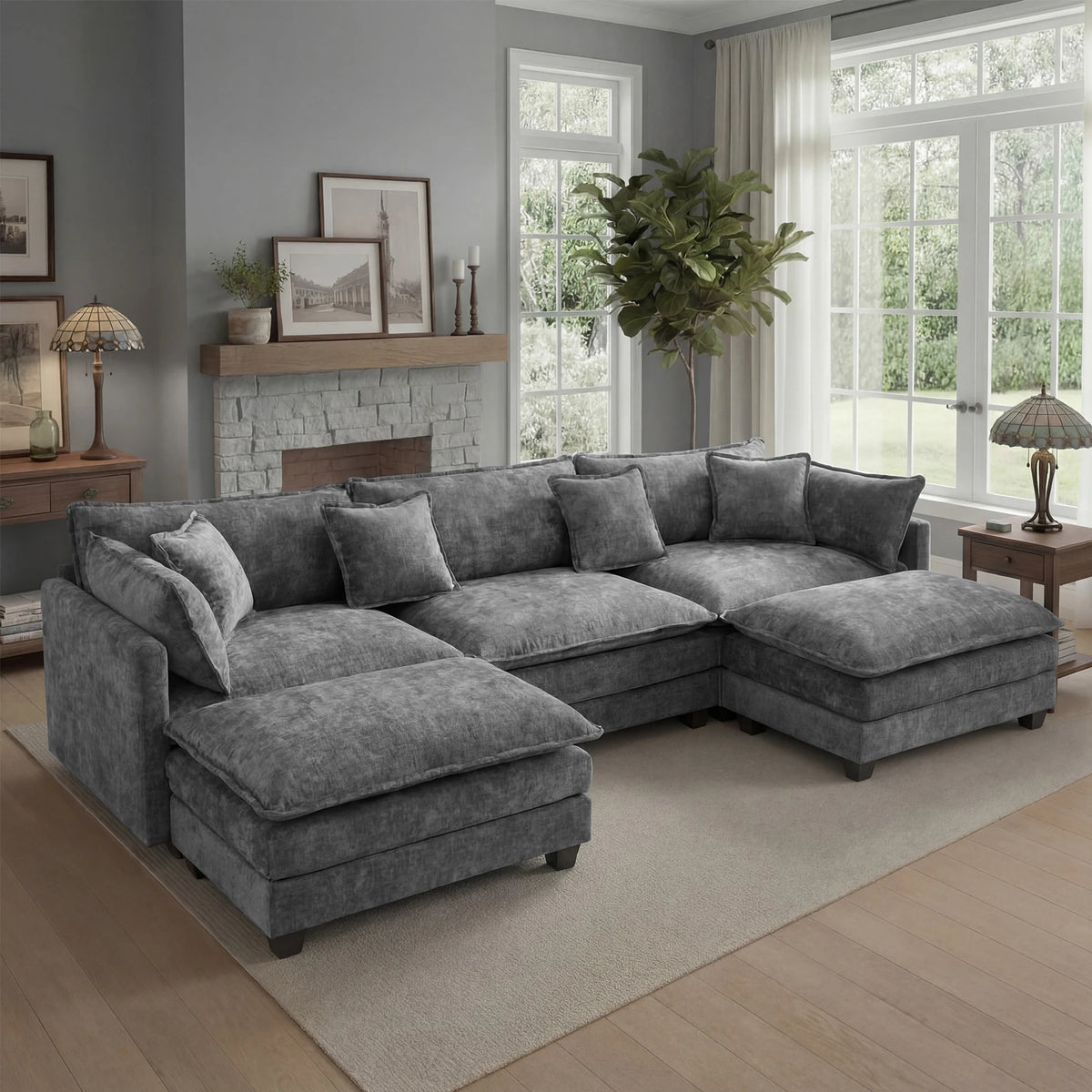 Modern Modular Sectional Sofa With Ottoman And Deep Seat Comfort