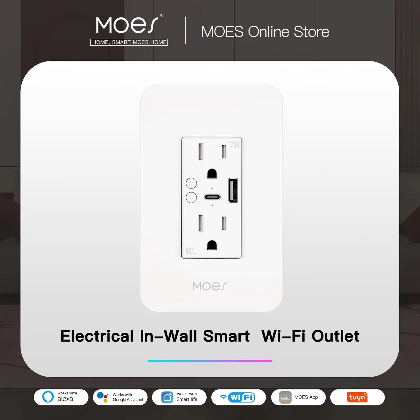 MOES WiFi Smart Wall Socket Type C USB Dual Outlet