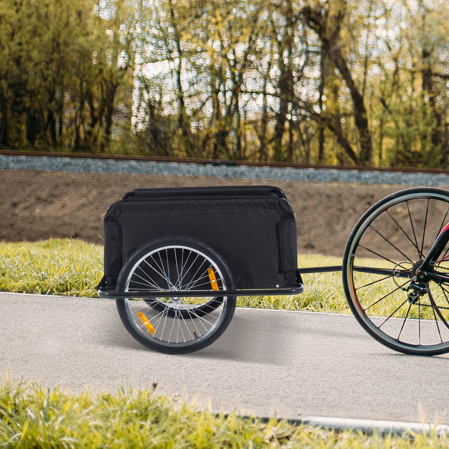 Outsunny Two-Wheel Bicycle Cargo Wagon Trailer With Folding Storage