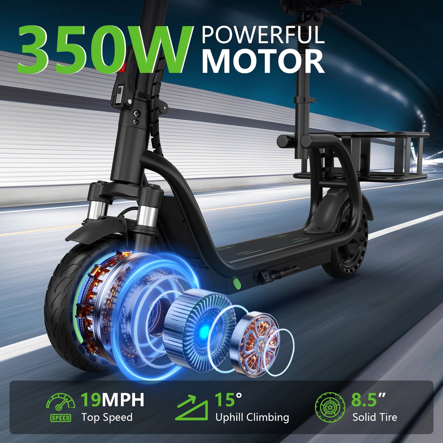 AOVOPRO Maxshot Electric Scooter With Seat And Basket Top Speed 19MPH