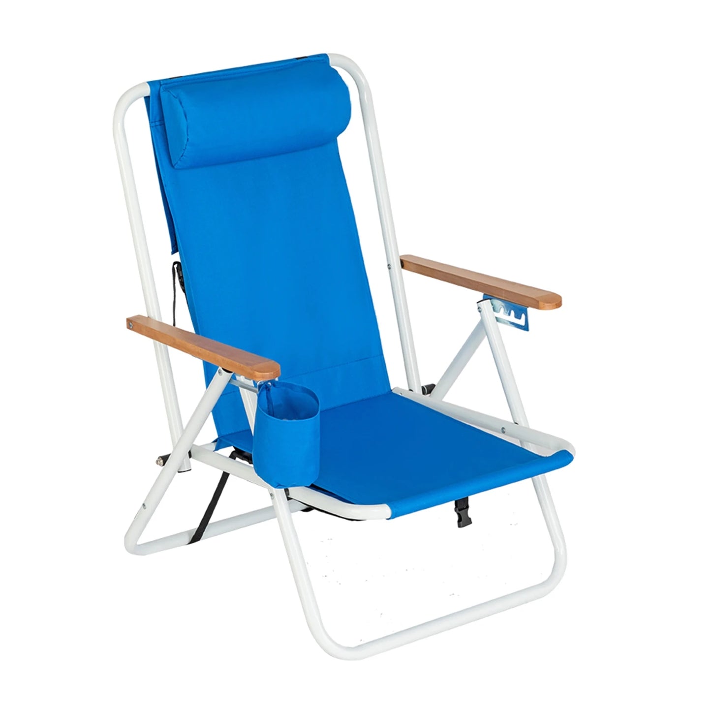 Portable Beach Chair With Adjustable Headrest Cup Holder 600D Fabric