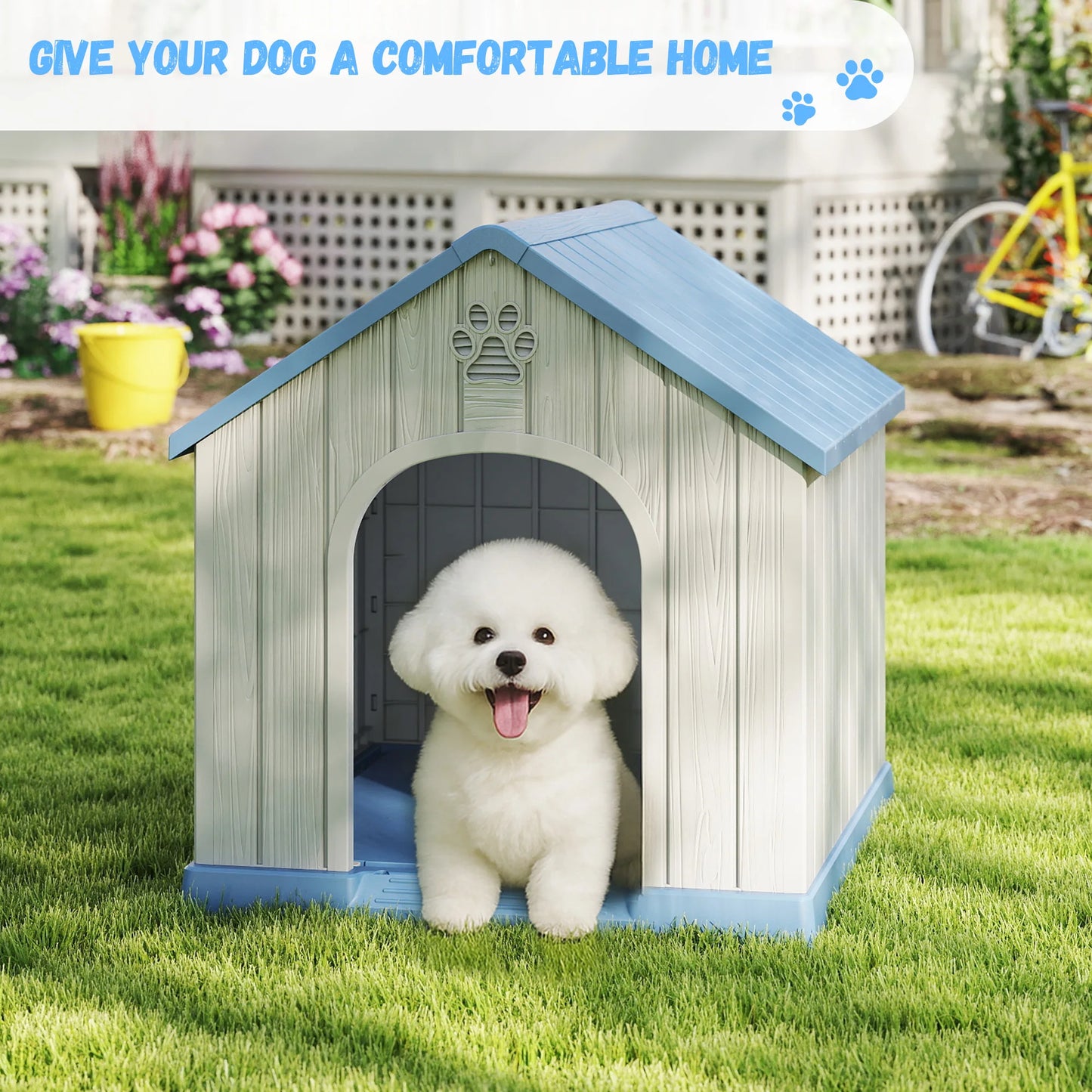 Small Basic Plastic Weatherproof Dog House For Indoor Outdoor Use