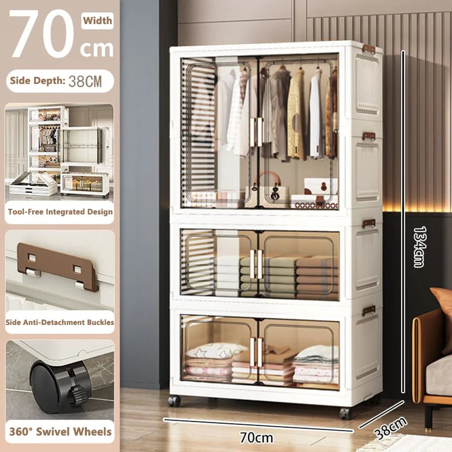 Dustproof Foldable Plastic Storage Wardrobe Cabinet Organizer